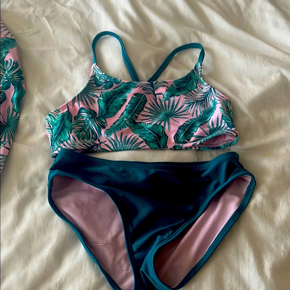 Art Class Green and Pink Bikini Set with Tropical Print - Picture 2 of 9
